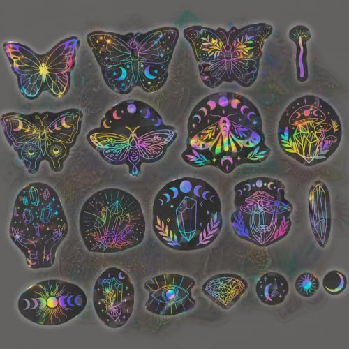 Mazo Moon 40pcs Holographic Glitter Stickers – Shiny Waterproof PET Vinyl Decals for Laptops, Water Bottles, Journals, Scrapbooking, Phone Cases & DIY Crafts