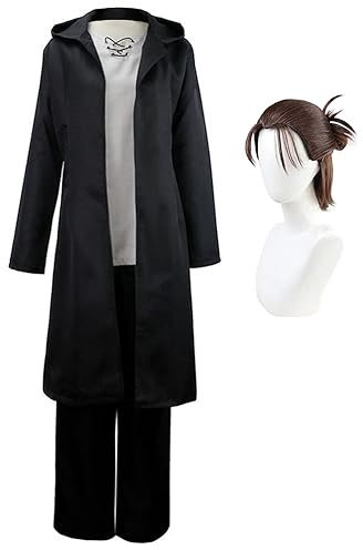 Xinchangda Eren Jaeger Cosplay Kostüm Anime Cosplay Outfits Survey Corps Uniform von Schwarz Lange Trenchcoat Jacke Kapuzenhose Halloween Party Karneval Kostüm Set