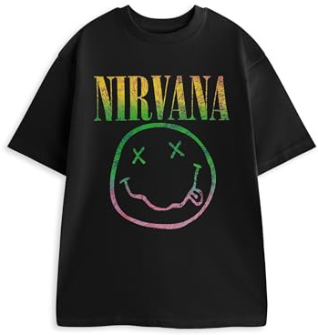 Nirvana Unisex Black Short Sleeved Graphic Tee | Classic Crew Neck T-Shirt with Band Print | Music Themed Everyday Wear | Men's & Women's Top Merch