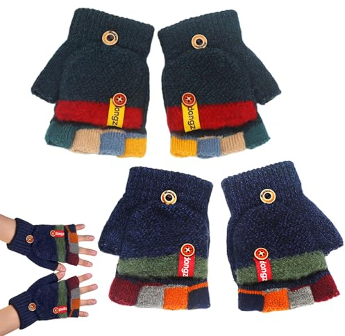 SAIIURV 2 Paar Fingerlose Handschuhe für Kinder, Klapphandschuhe Warme Fingerlose Handschuhe Kleinkind Fäustlinge Gestrickt Winterhandschuhe Mädchen Jungen Strickhandschuhe(2 Farben, Einheitsgröße)
