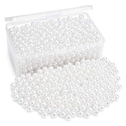Perlin Weiße Zuchtperlen Perlen zum Auffädeln Wachsperlen 4 mm 1500 Stück Schmuckperlen Perlmuttperlen mit Loch für Schmuckherstellung Basteln Hochzeit Dekoration
