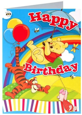 Winnie Puuh Geburtstagskarte mit Regenbogenmotiv