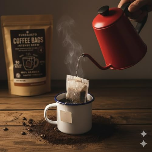 PureGusto, Premium Ground Coffee Bags, Single-Serve Brew Bags, 50 Count, Colombian/Dark Roast/Swiss Water Decaf, Individually Wrapped, Vegan (Signature Arabica Blend - Dark Roast)