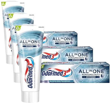 Odol - med3 All in One Rundumschutz Atemfrische Zahnpasta, für ein reines und extra frisches Mundgefühl, 75ml, Zahncreme (Packung mit 3)