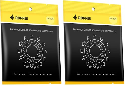 Donner Akustik-Gitarrensaiten Phosphor Bronze für 6-saitige Gitarren, Light, 11-50 (1 Stück) (Packung mit 2)
