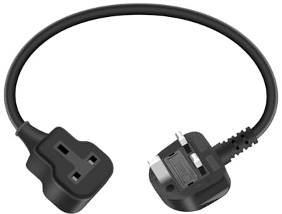 GELRHONR Short Extension Lead 0.3M,Single Extension Lead,UK 90 Degrees 3Pin Plug Male to Female Heavy Duty Power Cable with Fused,13A/250V for Home,Office Appliances,Travel&Indoors(Black)