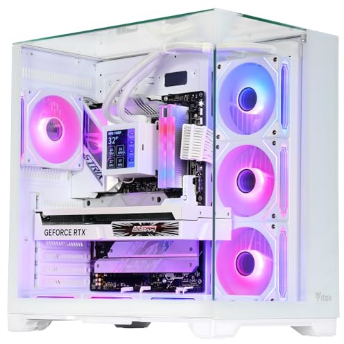 Itek PC-Gehäuse Dark CAVE PANO – Gaming-Tower, ATX, 4× 120-mm-ARGB-Lüfter, 2× USB 3.0, USB-C, Seiten-, Front- und Oberpanel aus gehärtetem Glas – Weiße Edition
