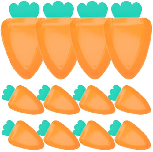 LALADEFIEE Platos de Papel Desechables Forma de Zanahoria, 12 Piezas, Color Naranja Brillante, para Fiesta de Pascua, Postres y Comida, Accesorios de Fiesta para Picnic y Celebraciones