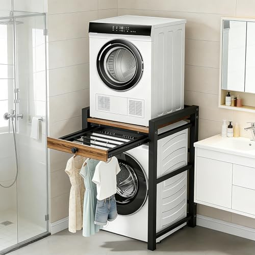 Machine à laver et sèche-linge superposés - Étagère de rangement au-dessus de la machine à laver - Charge maximale : 350 kg - Étagère de rangement pour buanderie (noir 1, 75 x 65 x 105 cm)