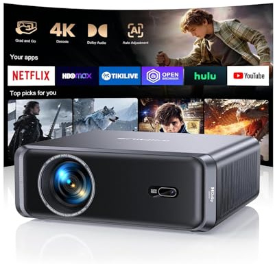 iWIMIUS Proiettore 4K [Compatibile con Netflix]1000ANSI Auto Focus/Keystone Proiettore 4K smart tv, WiFi6 Bluetooth Videoproiettore 1080p nativo con HDMI ARC/CEC Home Cinema/Esterno (Grigio Cenere)