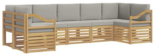 vidaXL Ecksofa Set 7 pcs Weiß und Hellgrau 304 x 126,5 x 73 cm, Akazienholz Sofa für draußen, stylisches Gartenmöbel, modulares Set für Terrasse und Poolbereich