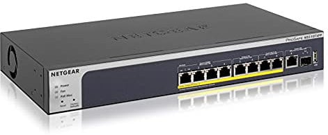 NETGEAR Switch Ethernet 10 Porte (MS510TXPP), 10GB, Switch PoE multi-Gigabit, 8 Po 8 Porte, 180W e 2 porte SFP+, gestione con Insight Cloud, montaggio su desktop e rack