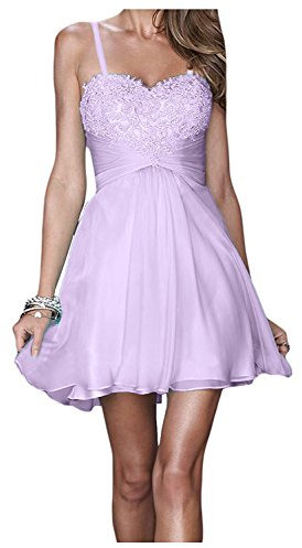 La_Marie Braut Damen Flieder Spitze Cocktailkleider Brautjungfernkleider Promkleider Partykleider Mini -44 Flieder