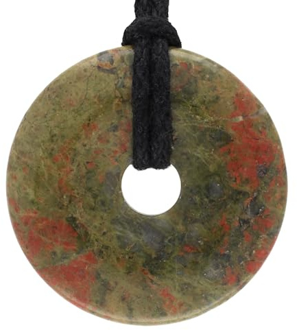 Lebensquelle Plus Edelstein Donut Ø 30 mm + Baumwollband | Naturstein Anhänger Halskette | Echte Heilsteinkette inkl. Band