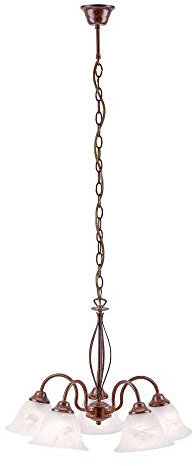 Deckenleuchte Alabaster-Dekor Glas, Landhaus Romantik antik rustikal Edel-Rost, E14 LED-fähig Filament Wohnzimmer Deckenlampe