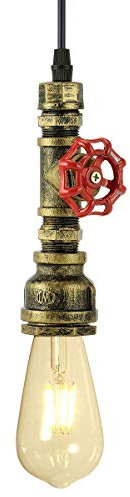 KAWELL Retro Industrielle Pendelleuchte Wasserrohr Konleuchter Vintage Hängelampe Art Deco Eisen E27 Base 60W Max für Loft Cafe Bar Restaurant Küche
