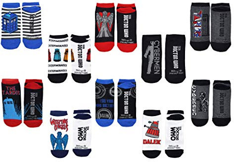 Doctor Who Socken Merchandise (10 Paar) - (Damen) Dr. Who Gifts Cosplay Low Cut Socken - Passend für Schuhgröße 37-45 (Damen), Mehrfarbig, Medium