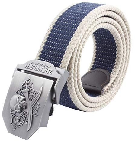 LKMY Herren Nylon Canvas Gürtel mit Piraten Schädel und Schwerter Gürtelschnalle, Outdoor Military Web Gürtel mit Männer taktische Gürtel