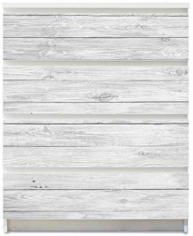 banjado® Möbelfolie selbstklebend für die IKEA Malm Kommode 4 Schubladen - Schrankfolien selbstklebend mit Motiv Weiß Gebeizt/Möbelfolie Malm für Kinder