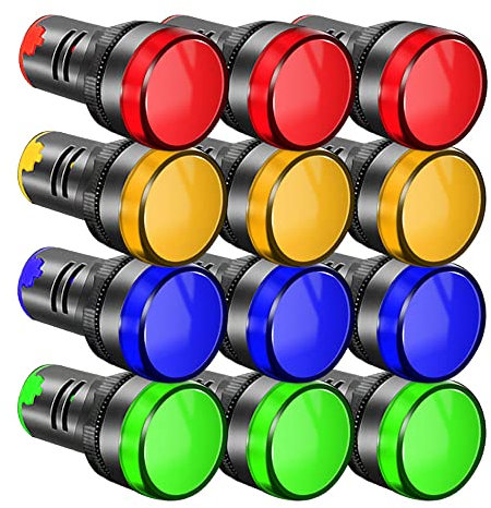 Gebildet 12pc LED Power Indicator, Pilot Signal Light Panel Indicator AC/DC 12-24V, Flash Light (Red/Yellow/Blue/Green, Each Color 3pcs)