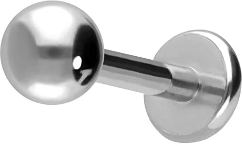 PIERCINGLINE Titan Labret Stecker KUGEL Piercing Ohr Lippe Nase Silberfarben 3 x 1,2 x 8 mm