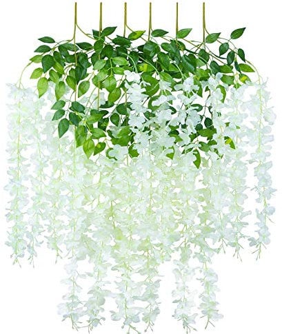 SMALUCK Artificial Wisteria Flowers Vine Fake Wisteria Garland Hanging Flowers for Wedding Garden Home Party Decorations, White