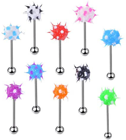 Happyyami Lot De 10 Piercings De Langue En Acier Médical Avec Boule En Silicone Couleur Brillante Bijoux De Corps Confortables Et Durables Pour Usage Quotidien