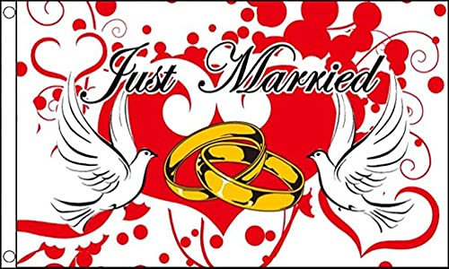 AZ FLAG - Flagge Genau verheiratet - 90x60 cm - Just Married Fahne 100% Polyester mit Messing-Ösen - UV-beständig - Vives Farben - 50g