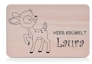 Individuelles Holzbrett mit Gravur für Kinder - Personalisiertes Frühstücksbrettchen - 25 niedliche Motive - Brettchen mit Namen - ca. 22 x 14 cm