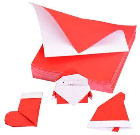 100x Molinter Origami Papier Craft Paper Weihnachten Rot Weiß Bastelpapier Origamipapier Zweiseitig Faltpapier für Kinder