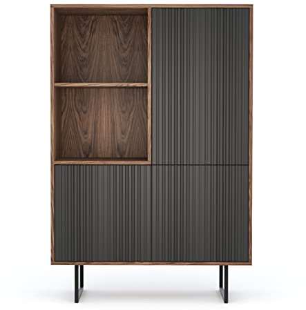 Mayaadi-Home Kommode Wohnzimmer Wohnzimmerschrank Sideboard Highboard Regal Stauraum Anrichte Esszimmer Schlafzimme ABATO 124 Lines Walnuss Graphit