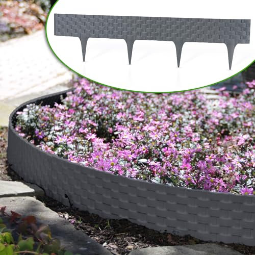 GardenPlast® RattanPalisade - Bordure Bordurette de Pelouse en Plastique Aspect Rotin Flexible Palissade pour Jardin - 2,4 m - Anthracite