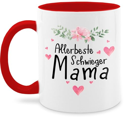 Tasse Tassen 325ml - Mama - Allerbeste Schwiegermama Blumen - 325 ml - Rot - muttertagstasse mum beste teetasse geschenke moms cup mütter kaffeetasse geschenk zum muttertag muttertagsgeschenke