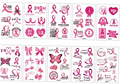 Pink Ribbon Tattoos 10pcs Breast Cancer Awareness Tattoos Frauen Wasserdicht Temporäre Tattoos Aufkleber Für