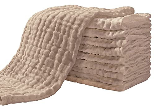 Yoofoss Mulltücher Baby 10er Mullwindeln Baumwolle Spucktücher 27x50 cm Stoffwindeln 6 Lagig Saugfähig Faltwindeln Waschlappen für Baby Neugeborene Braun