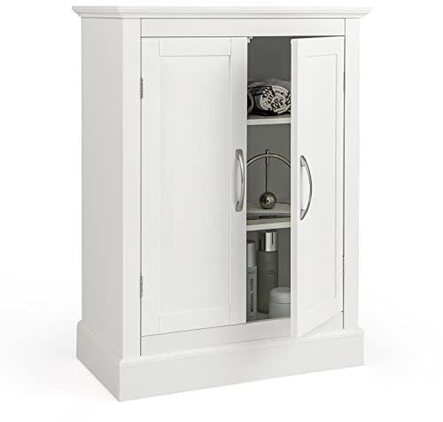 COSTWAY Badezimmer Kommode mit 2 verstellbaren Ablagen, Badezimmerschrank Holz, Badschrank modern, weiß, 60 x 32 x 81 cm