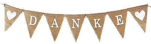COLOFALLA Danke Girlande Jute Hochzeit Wimpelkette Banner Boho Vintage Hochzeitsdeko Deko für Hochzeit Abschied Party JGA Hochzeitsgirlande
