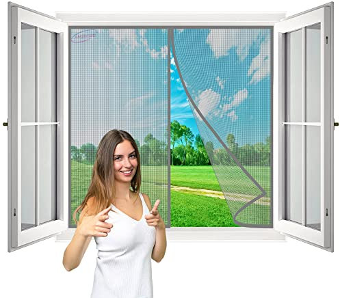 Magnet Fliegengitter Fenster, 140x180 cm Automatisches Schließen, Insektenschutz Klebemontage Ohne Bohren, für BalkonFenster KellerFenster Patio- Grau H