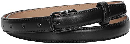 XZQTIVE Schwarzer Skinny Gürtel für Frauen Jeans dünne Leder Taille Gürtel mit schwarzem Metall Prong Schnalle