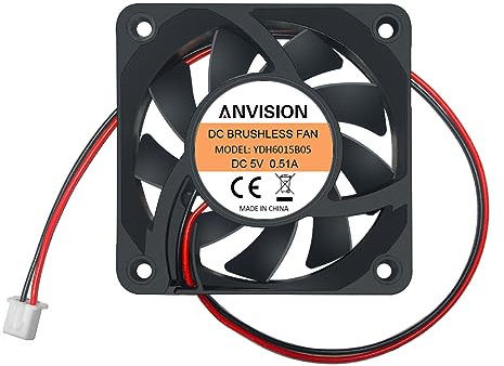 ANVISION 60mm x 15mm DC 5V Brushless Cooling Fan, Dual Ball Bearing, 2 Pin