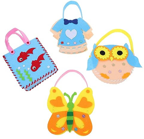 Garneck 4 Stück Kinderhandtasche Lernspielzeug Kinder Nähen Handwerk Starter-kit Zum Selbernähen Kinder Nähen Spielzeug Ostern DIY Bastelsets Nähset Für Kinder Taschen Vlies Geschenkkorb