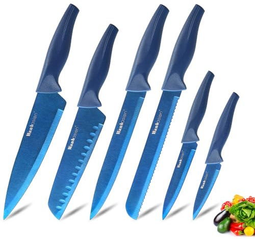 Wanbasion Set de Cuchillos de Cocina, Juego Cuchillos Cocina Profesional Con Funda, Cuchillo Afilado Apto Para Lavavajillas Con Funda Para Cuchillos 6 Piezas Azúl