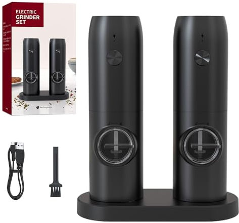 USB Rechargeable Electric Salt, Electric Salt and Pepper Set with Ceramic Grind and LED Light Type Charge, Adjustable Coarseness, Automatic Grinder for Home, Kitchen