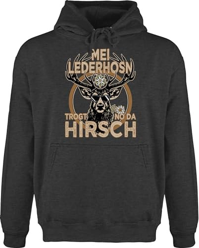 Hoodie Herren Pullover Männer - Kompatibel mit Oktoberfest - Trachten Outfit Lederhose Spruch Trägt der Hirsch - L - Anthrazit meliert - oktoberfestbekleidung tracht bayern bayerisches lederhosen
