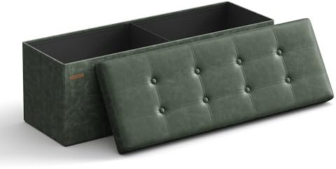SONGMICS Sitzhocker mit Stauraum, klappbare Sitzbank, 38 x 110 x 38 cm Fußbank, Aufbewahrungsbox, bis 300 kg belastbar, für Wohnzimmer Schlafzimmer Flur, waldgrün LSF070C01