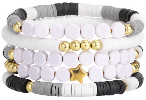 Emibele TS Freundschaftsarmband Set 5 Stück, TS-inspiriertes Alphabet-Armband, Stapelbare Armbänder DIY-inspiriertes Armreif-Herstellungsset, Schmuck für Frauen Mädchen Teenager Konzert, Grau