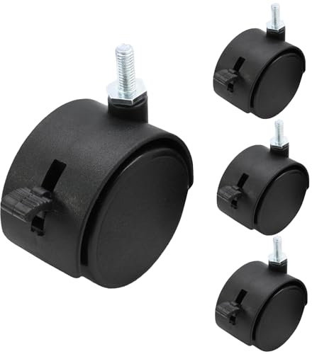 suiwotin 4 ruote girevoli da 5 cm, ruote girevoli M6 con stelo filettato con freno, ruote in nylon nero, ricambio per mobili, tavoli, armadi, mensole