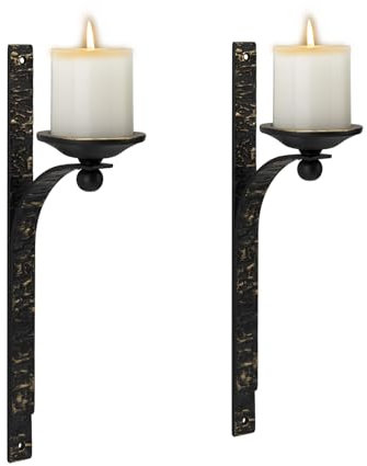 ZYOOO Wandkerzenhalter-Set(2er Set),Metall Schwarz Kerzenhalter auf rustikale,Wandleuchter,Vintage Wand Deko