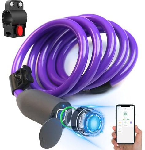 Anweller Fahrradschloss Fingerabdruck,1.5m Kabelschloss wasserdicht tragbar mit Fahrradschlosshalter, Smart Lock mit 20 Fingerabdrücke aufzeichnbar, Diebstahlsicherung aus 12mm Stahldraht
