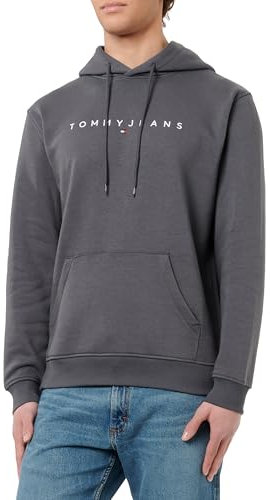 Tommy Jeans Tjm Reg Linear Logo Hoodie Ext Dm0Dm20746, Felpa con Cappuccio, Uomo, Grigio (Washed Black), S